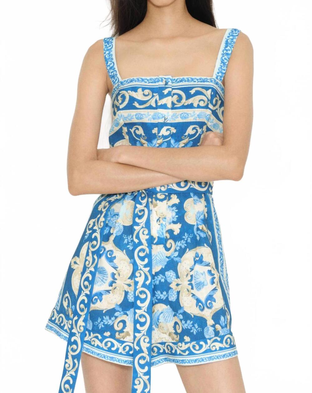 NEW H&M tie up belt romper in blue